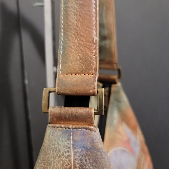 Anushka Hand Painted Leather Hobo Shoulder Bag Geometric Shapes - Picture 14 of 15